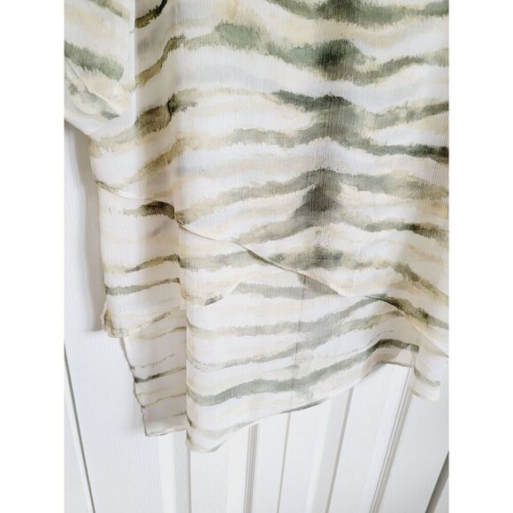 Chico's 2 Sheer Blouse Roll Tab Sleeve Shirt Animal Print Side Angle V-Neck - Picture 7 of 8